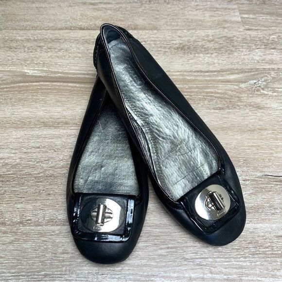 Coach Vinette Black Leather Ballet Flats - Picture 1 of 8